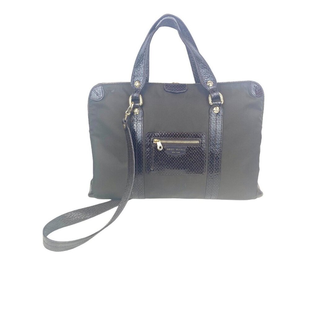 Henri Bendel Tote Bag Shoulder Bag Two-way 2 Way Brown? Nylon Snake Embossed